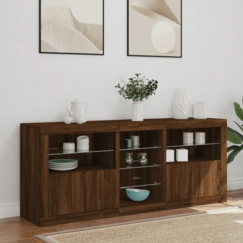 Aparador com luzes LED 162x37x67 cm carvalho castanho