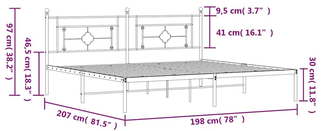 Estrutura de cama com cabeceira 193x203 cm metal preto