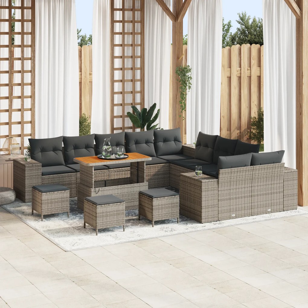 Conjunto de Sofá de Jardim vidaXL de 14 Peças com Almofadas Cinza Poli