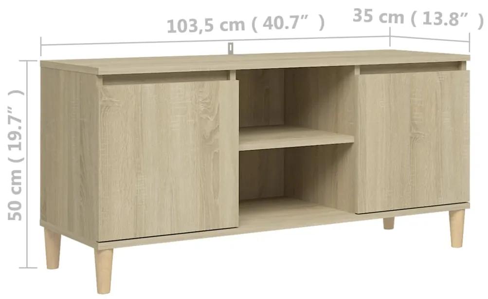 Móvel de TV c/ pernas de madeira 103,5x35x50 cm carvalho sonoma