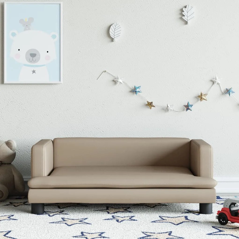 3196316 vidaXL Sofá infantil 80x45x30 cm couro artificial cappuccino