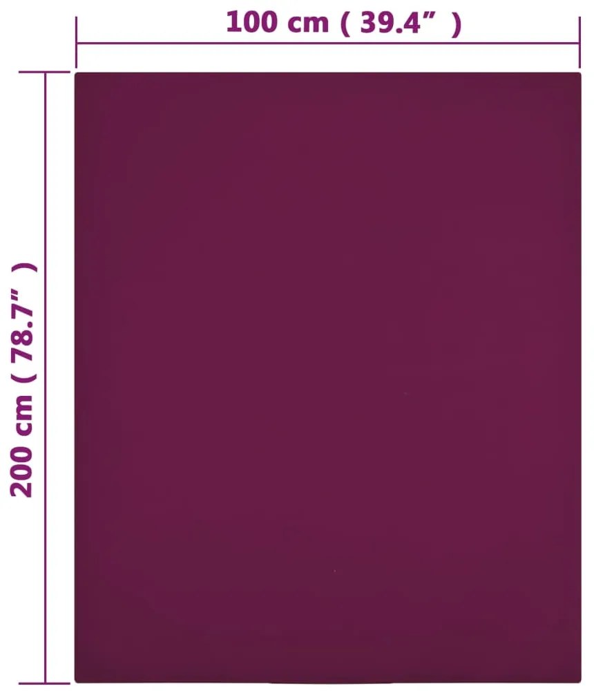Lençóis ajustáveis 2 pcs 100x200 cm algodão jersey bordô