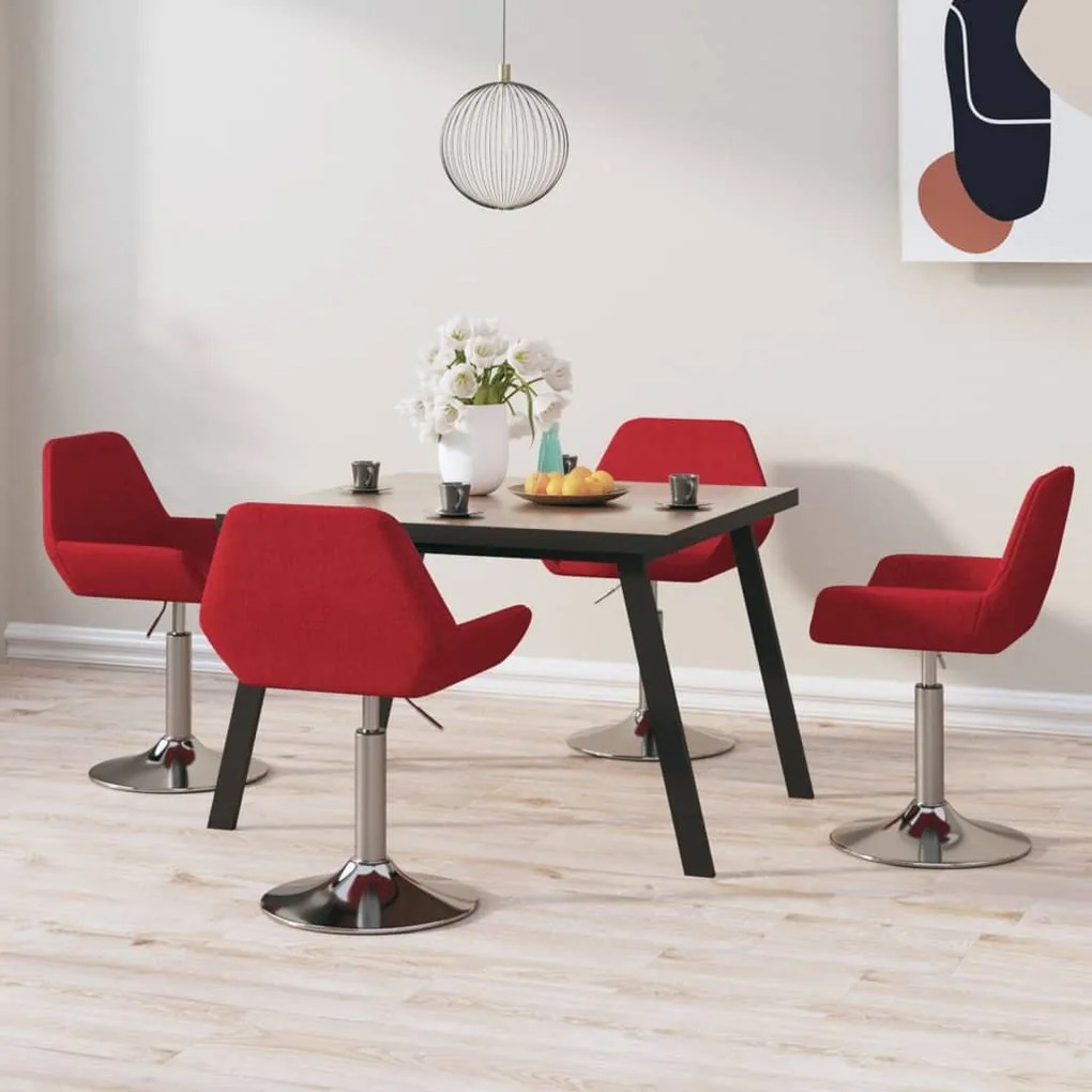 vidaXL Cadeiras de jantar giratórias 4 pcs tecido vermelho tinto