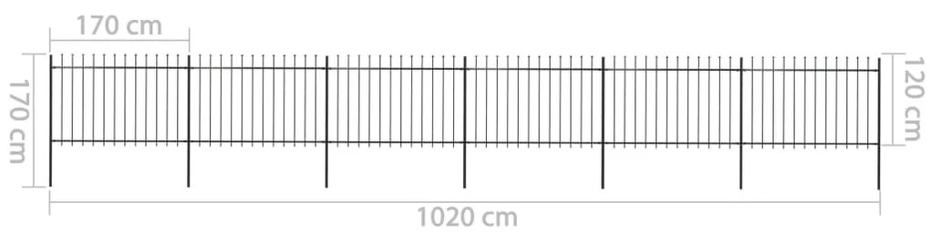 Cerca de jardim com topo em lanças 10,2x1,2 m aço preto