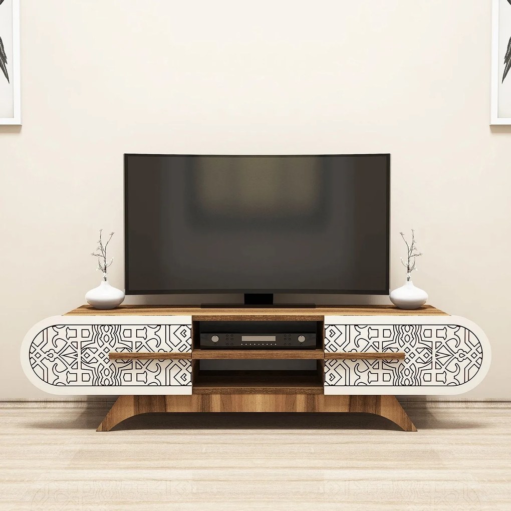 Móvel TV Defne – Nogueira e Creme – 145x37x37 cm
