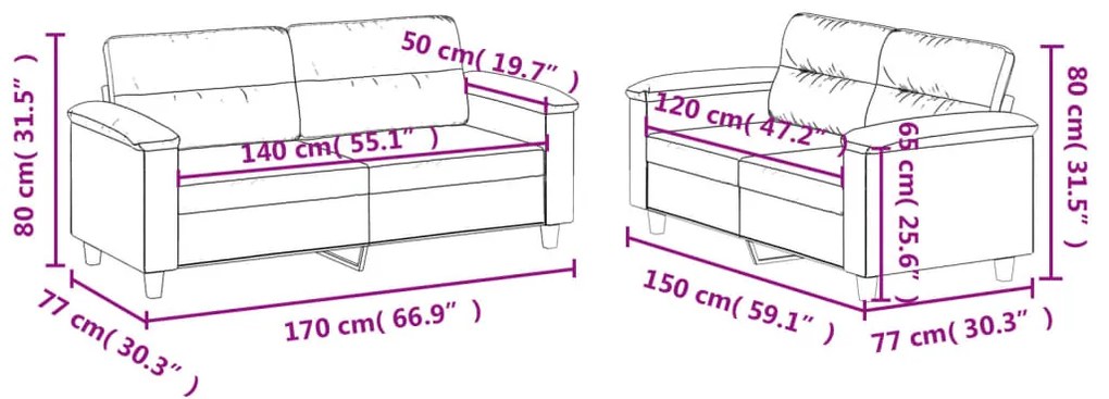 2 pcs conjunto sofás c/ almofadões microfibra cinza-acastanhado