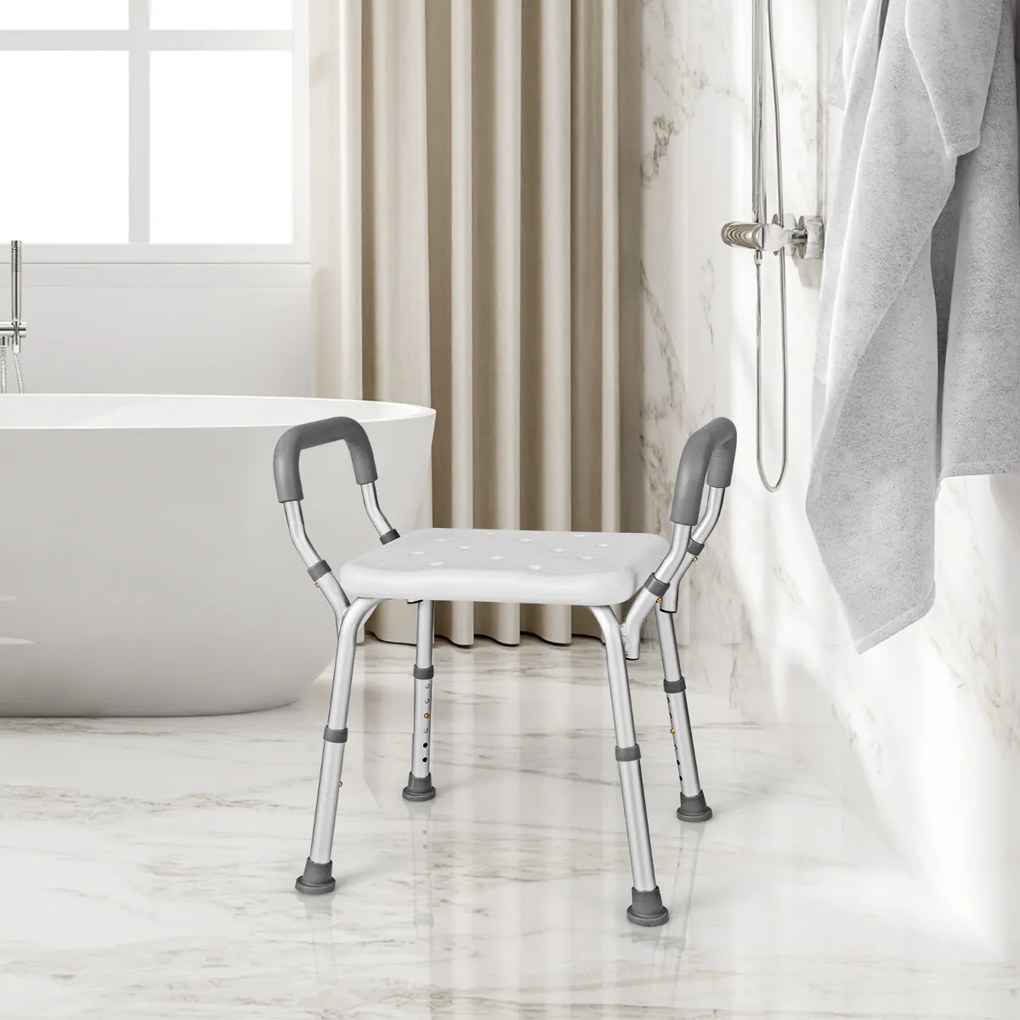 Cadeira de banho para idosos- banco de banheiro com altura regulável- braços acolchoados- pés antiderrapantes- banco de banheiro 59 x 43 x 54-67 cm