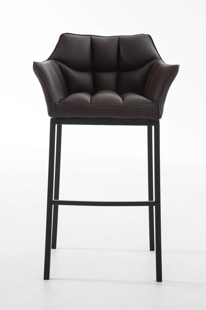 Banco de bar Damaso em couro sintético com estrutura preta 64 x 110 x 48 cm Castanho