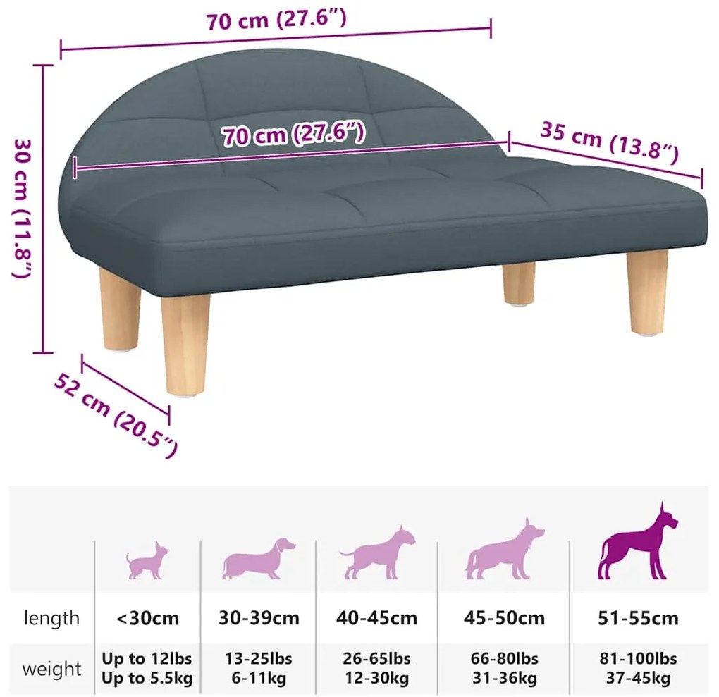 Cama para cães 70x52x30 cm tecido cinzento-escuro