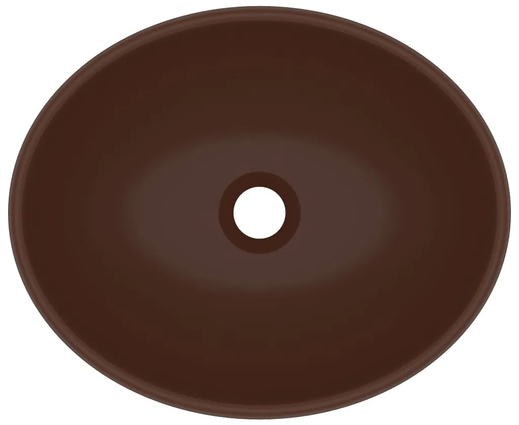 Lavatório luxuoso oval 40x33cm cerâmica castanho-escuro mate