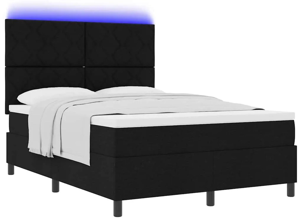 Cama Box com colchão e luz LED preta, 160 x 200 cm
