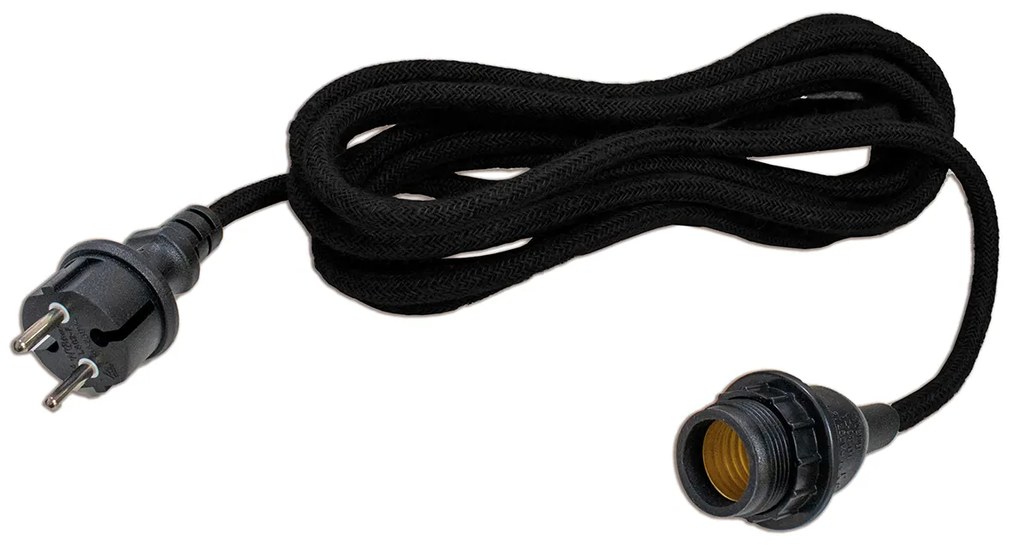 Cordão de luzes preto com ficha e casquilho E27 5m IP54 - Arteixo