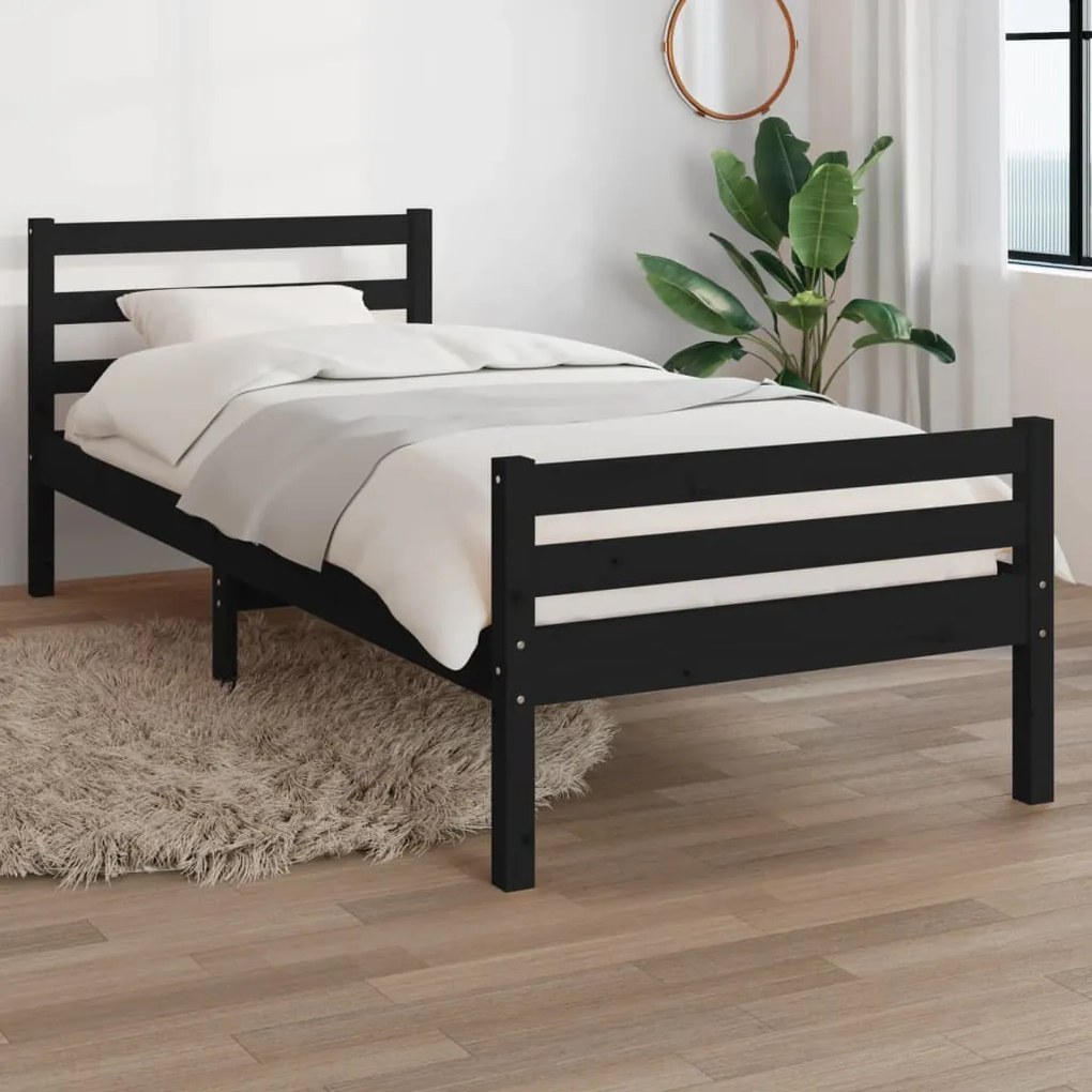 814788 vidaXL Estrutura de cama solteiro 90x190 cm madeira maciça preto