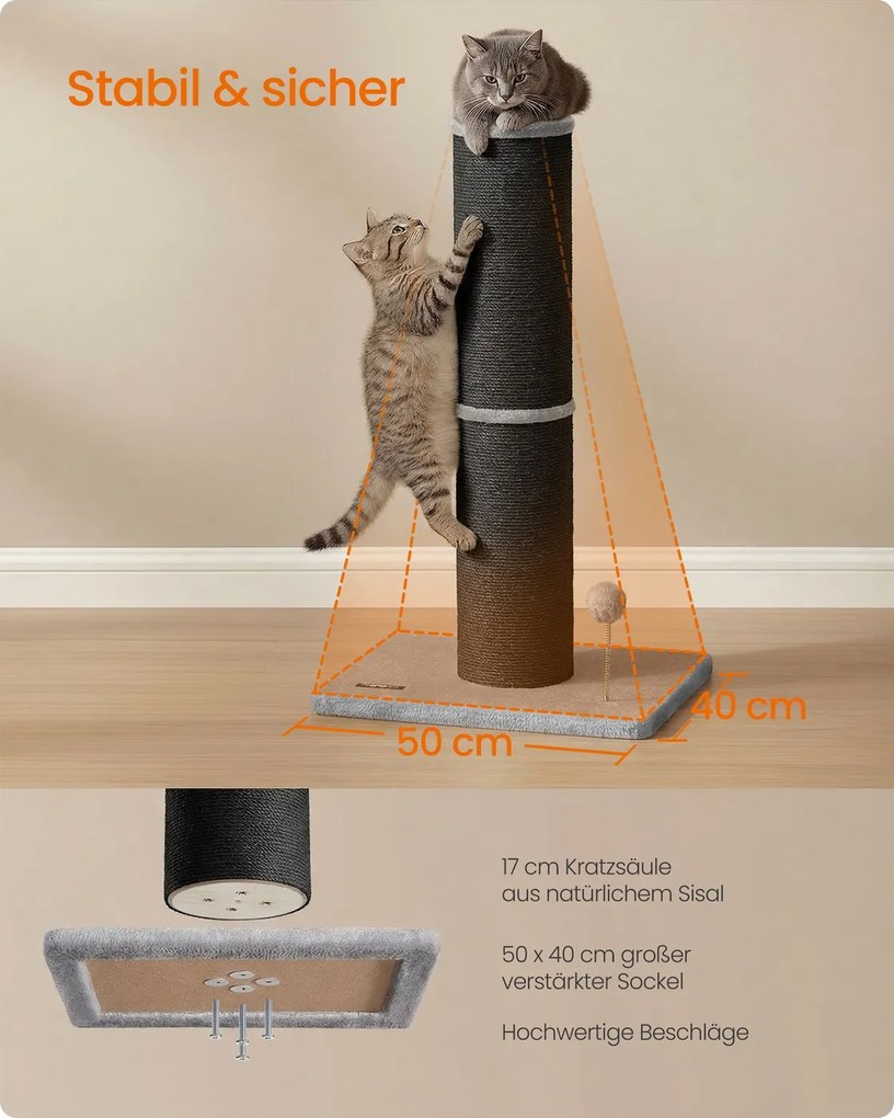 Arranhador para gatos com 85 cm de altura, tronco em sisal XXL, Preto