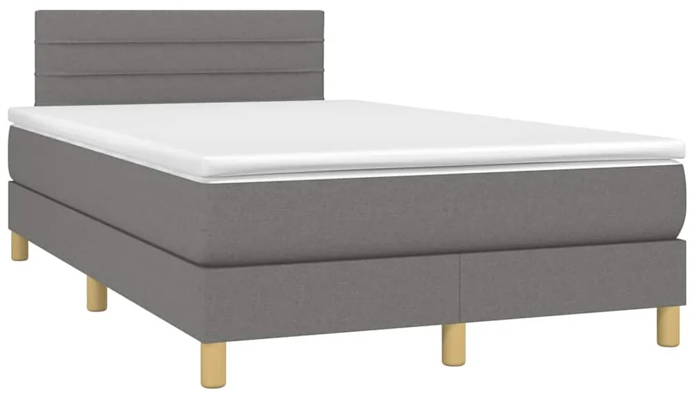 Cama box spring c/ colchão e LED 120x190 cm tecido cinza-escuro