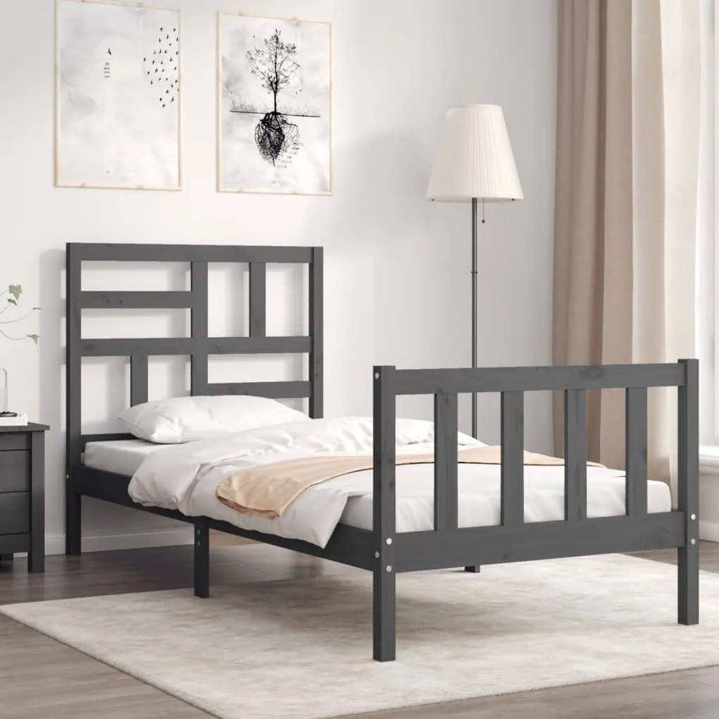 vidaXL Estrutura de cama com cabeceira 100x200cm madeira maciça preto