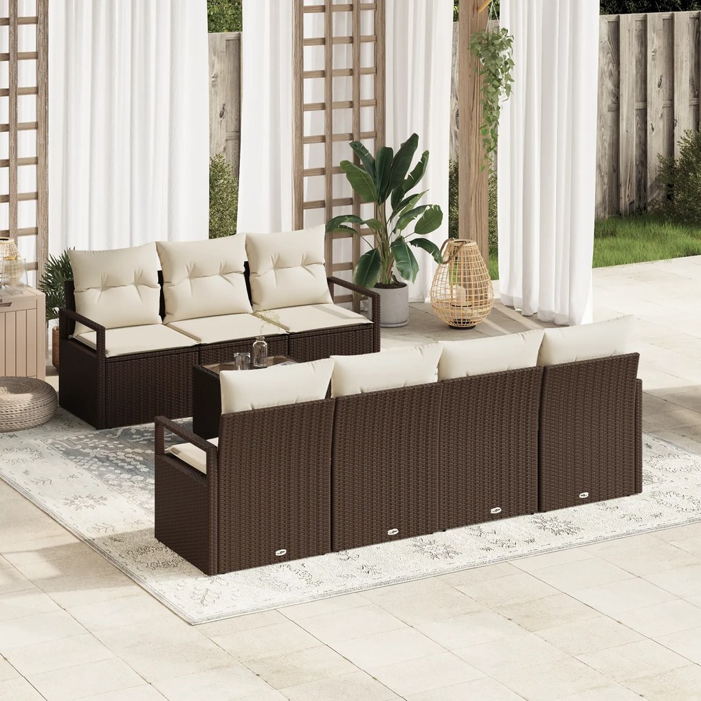 Conjunto de Sofás de Jardim com Almofadas Castanho de Polyrattan