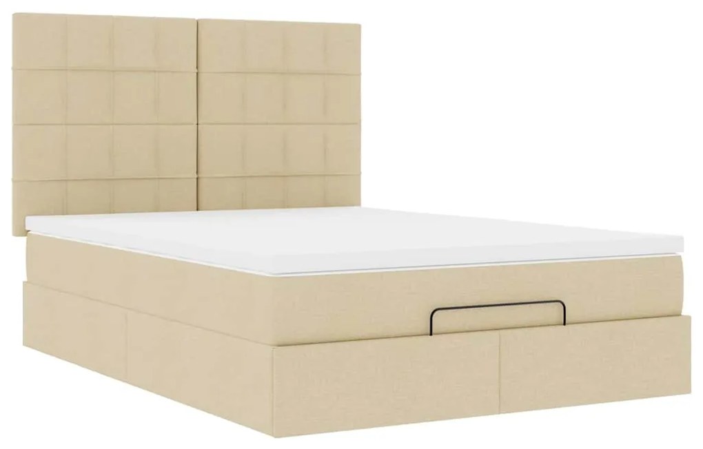 Estrutura de cama otomana com colchão tecido creme 140x200cm