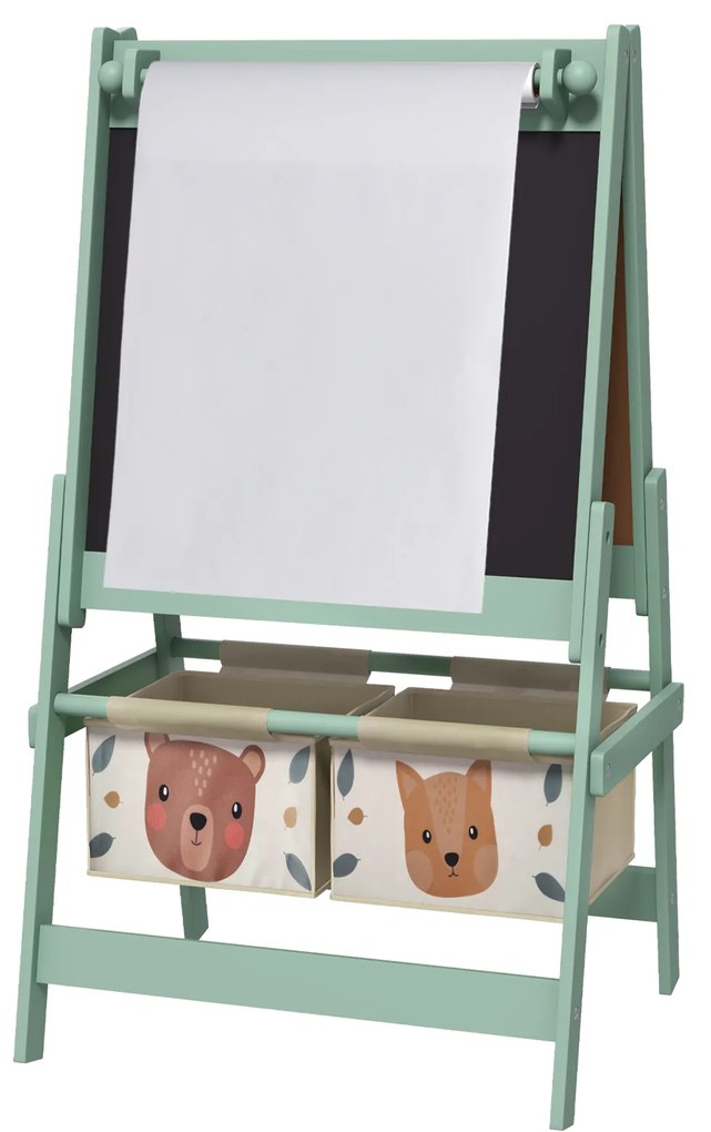 AIYAPLAY Cavalete para Crianças 3 em 1 Cavalete de Arte com Rolo de Papel Quadro e 2 Cestas de Armazenamento 54x46,5x93 cm Verde