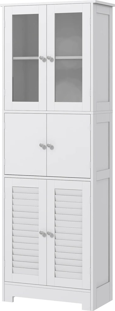 Móvel Auxiliar para Casa de Banho com 6 Portas Prateleiras Ajustáveis Anti-tombo 60x30x170,5 cm Branco