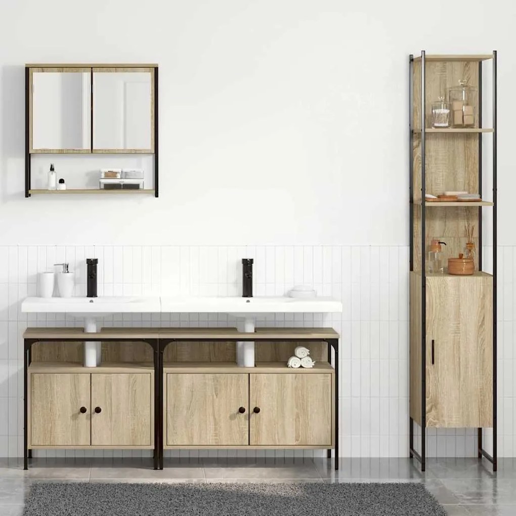 Conjunto de Móveis para Banheiro 4 pcs Carvalho sonoma Médio