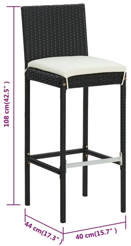 Bancos de bar com almofadões 6 pcs vime PE preto