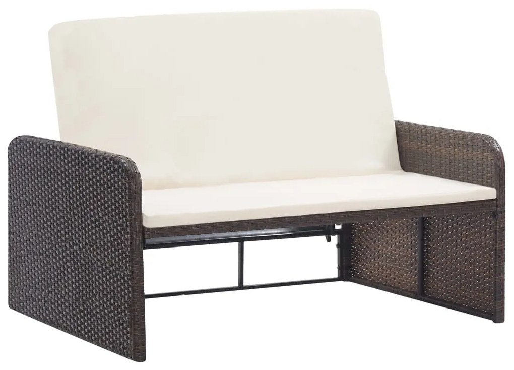2 pcs conjunto lounge jardim c/ almofadões vime PE castanho