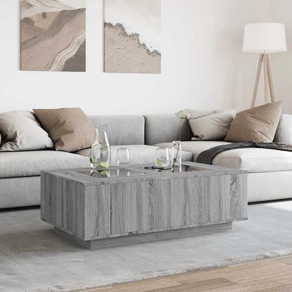Mesa de centro luzes LED Infinity 116x69x40 cm cinzento sonoma