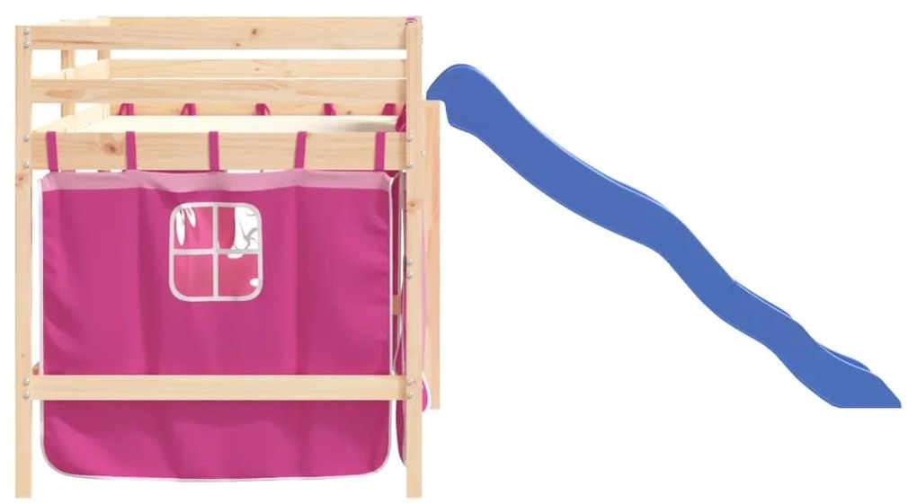 Cama alta p/ criança c/ cortinas 80x200 cm pinho maciço rosa
