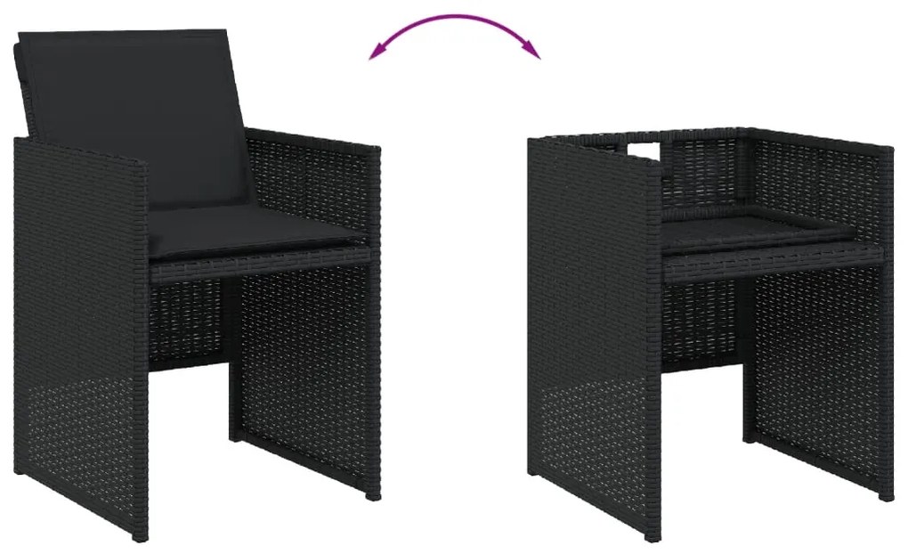 17 pcs conjunto de jantar p/ jardim c/ almofadões vime PE preto