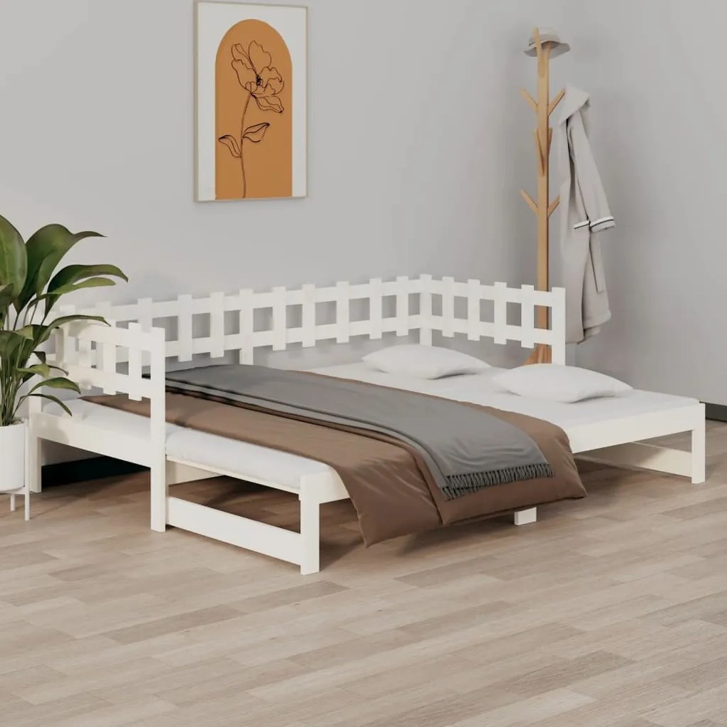 vidaXL Estrutura sofá-cama de puxar 2x(90x190) cm pinho maciço branco