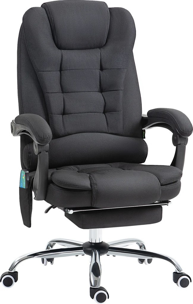 Vinsetto Cadeira de Escritório com 6 Pontos de Massagem Giratória com Encosto Reclinável 135º Função de Aquecimento 65x70x111-119 cm Preto | Aosom Portugal