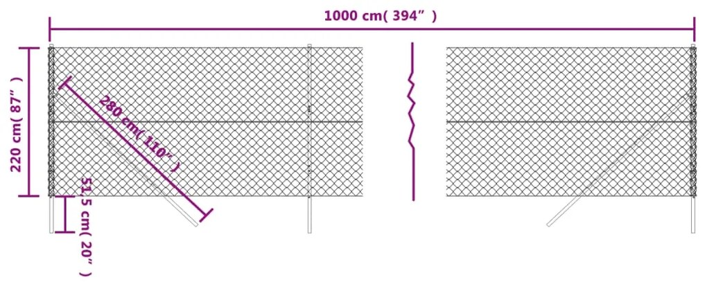 Cerca de arame 2,2x10 m prateado