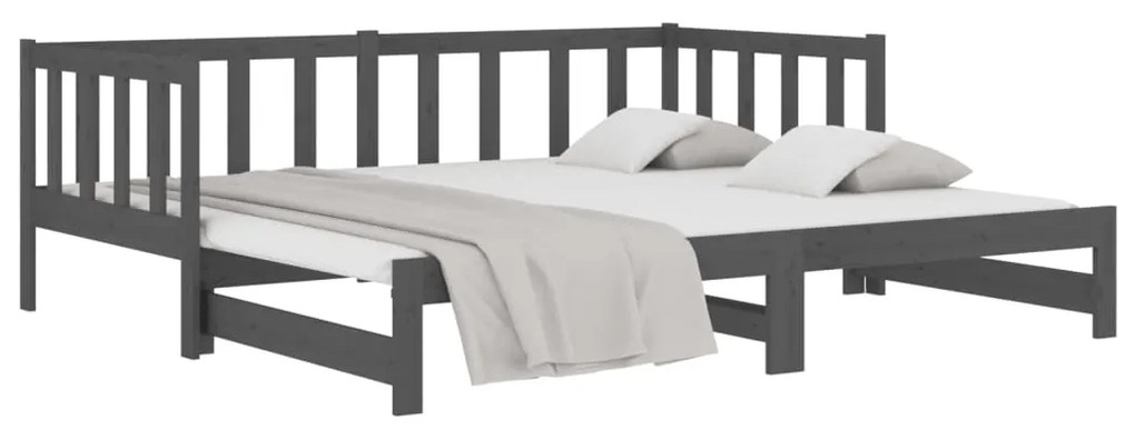 Estrutura sofá-cama de puxar 2x(90x190) cm pinho maciço cinza