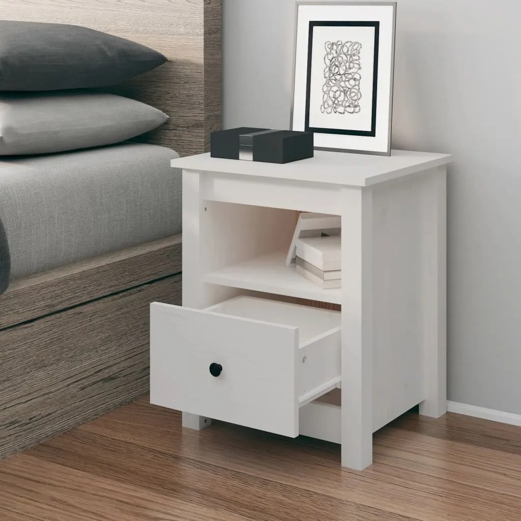 813711 vidaXL Mesa de cabeceira 40x35x49 cm madeira de pinho maciça branco