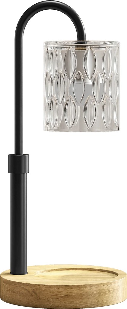 HOMCOM Candeeiro de Mesa Candeeiro Aquecedor de Vela com Base de Madeira Ecrã de Vidro Ø15x32,5 cm Multicor | Aosom Portugal