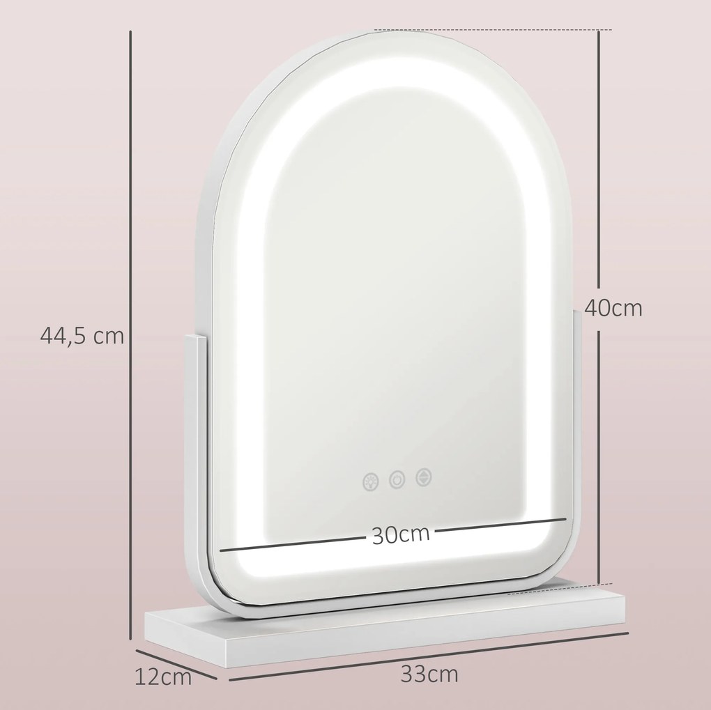Espelho de Maquilhagem com Luz LED Giratório com 3 Modos de Iluminação Rotação Regulável de 360° e Função de Memória Branco