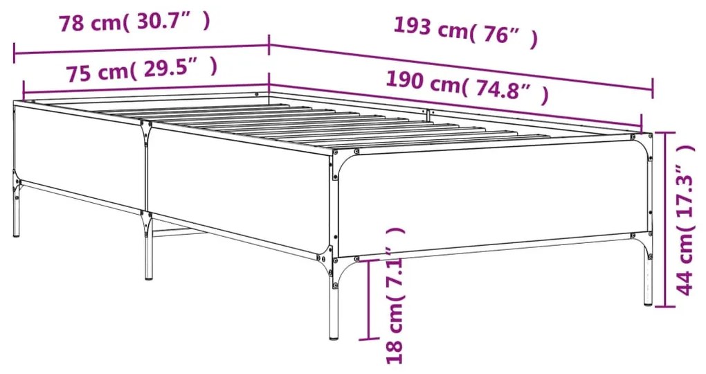 Estrutura de cama derivados de madeira e metal carvalho sonoma