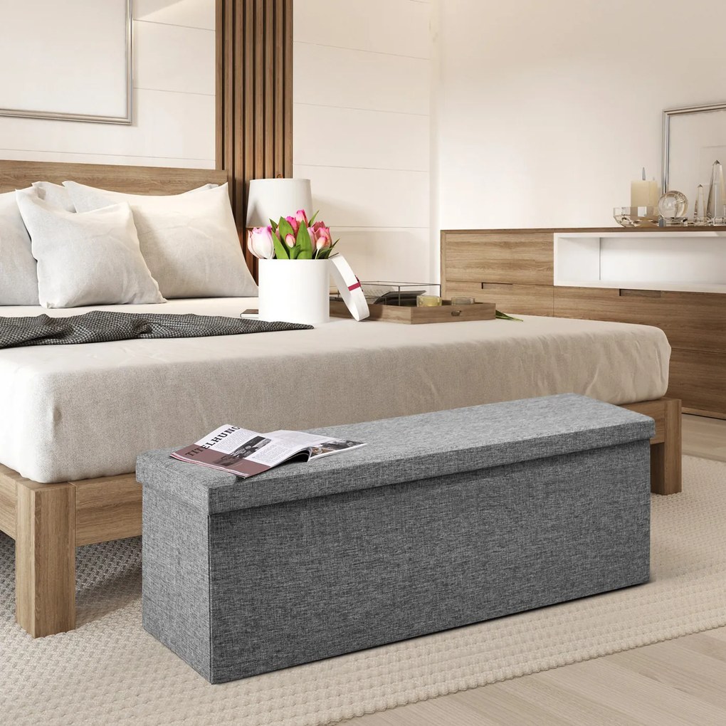 Banco com espaço de armazenamento 115x38x38cm dobrável cinza