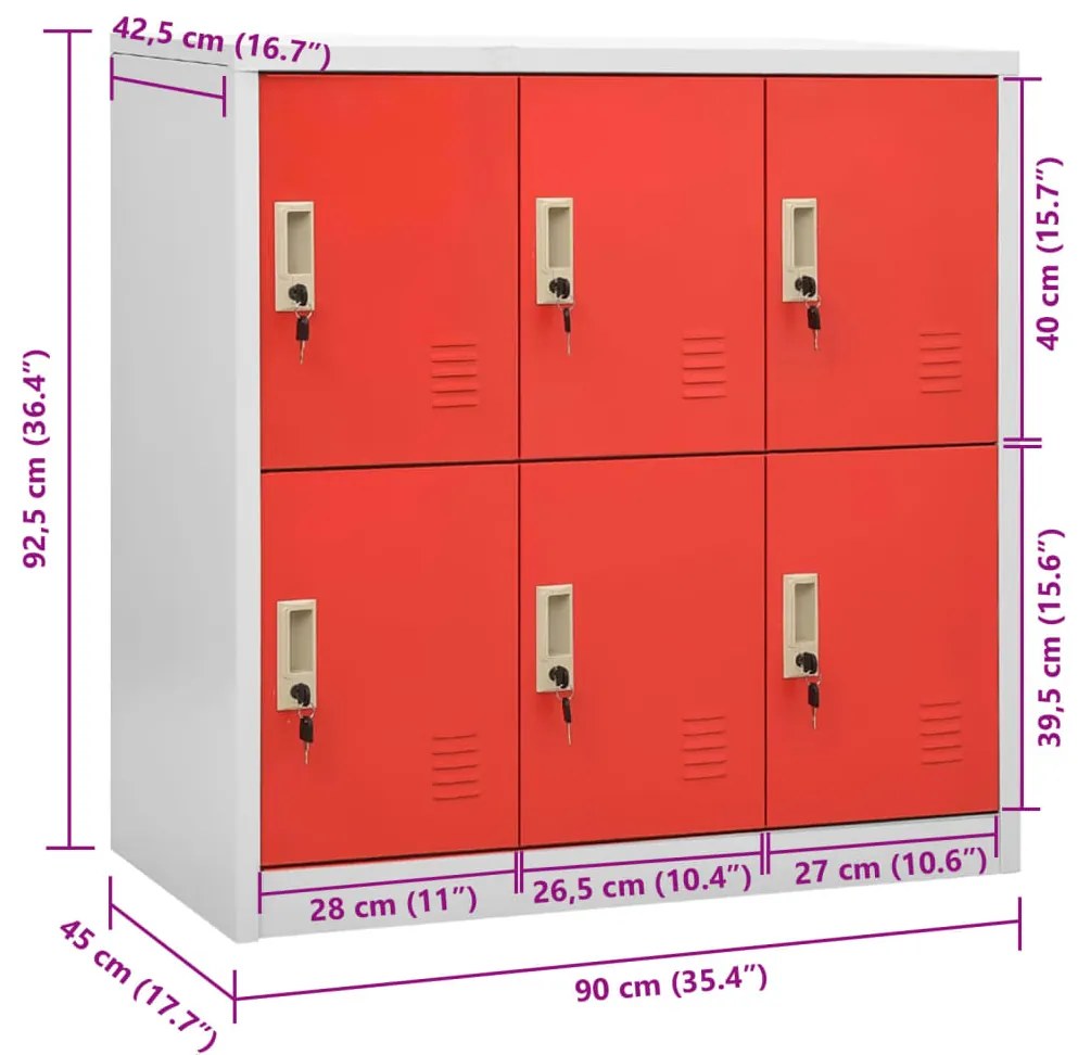 Cacifo 90x45x92,5 cm aço cinzento-claro e vermelho