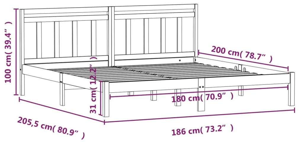 Estrutura de cama super king 180x200 cm madeira maciça preto