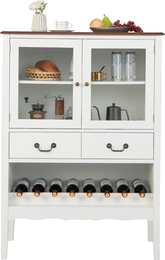 Aparador Mértola com Estante para Vinhos – 90x40x126,5 cm – Branco – D