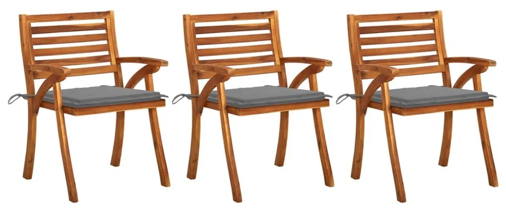 vidaXL Cadeiras jantar jardim + almofadões 3 pcs madeira acácia maciça