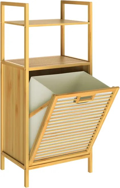 Cesto para roupa suja (43 L) em bambu com 2 prateleiras 95 x 40 x 30 cm Castanho