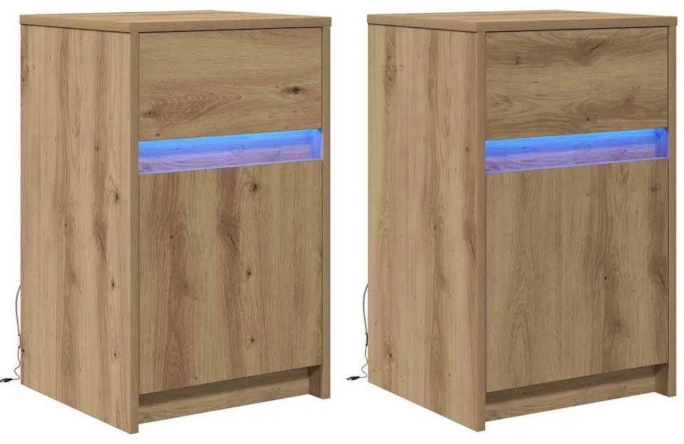 Criado-mudo LED 2 pcs carvalho artisiano 38 x 34 x 61 cm