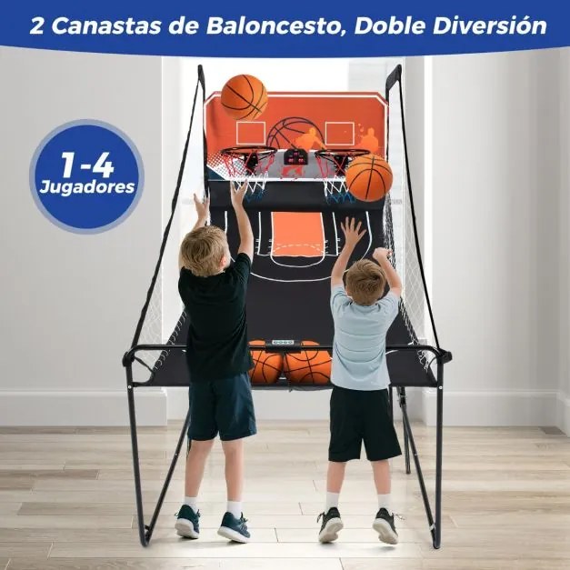 Jogo Arcade de Basquetebol Dobrável Máquina de Cesto de Basquetebol para Crianças com 8 Modos Marcador Eletrónico e Efeitos Sonoros Jogo Preto