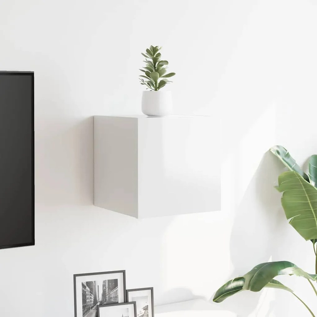 Armário de parede para TV 30,5x30x30 cm branco brilhante