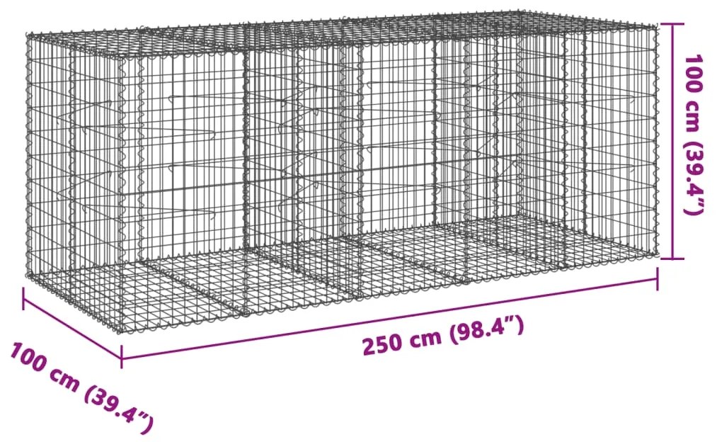 Cesto gabião com cobertura 250x100x100 cm ferro galvanizado