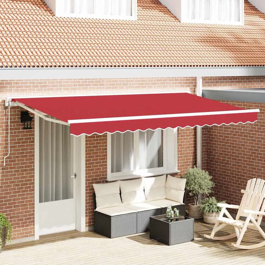 vidaXL Toldo Retrátil Vermelho 400x200 cm Poliéster, Alumínio e Tecido