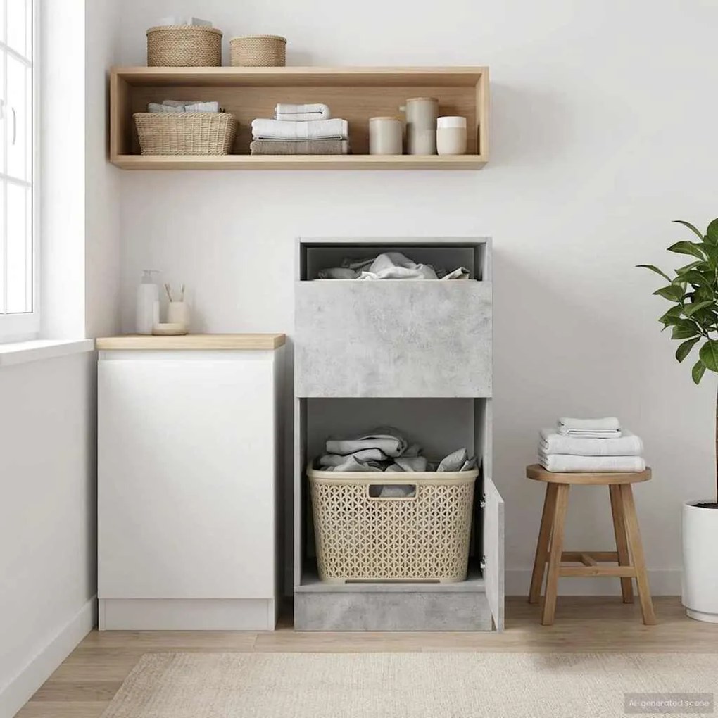 vidaXL Armário de Lavanderia com porta Cimento Madeira processada